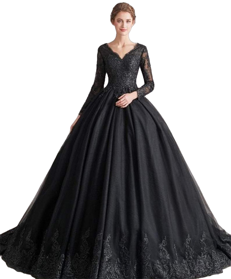 Black High Neck Sparkly Long Sleeve Unique Prom Dress Gorgeous Evening –  SELINADRESS